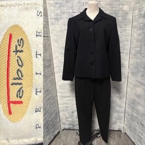 Talbots Pant Suit Women 14P Black Excellent Wool Blazer Trousers Set Business